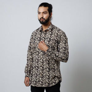 Black - Bagru Block Printed Cotton Men Full Sleeve Shirt