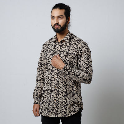 Black - Bagru Block Printed Cotton Men Full Sleeve Shirt