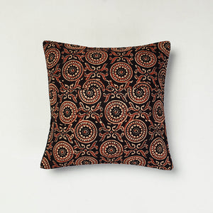 Black - Kutch Embroidered Ajrakh Mashru Silk Cushion Cover (12 x 12 in)