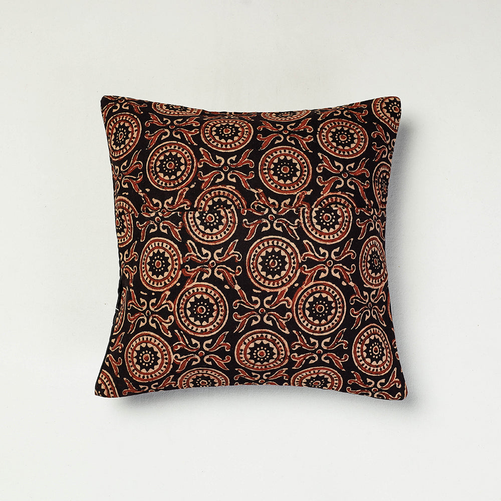 Black - Kutch Embroidered Ajrakh Mashru Silk Cushion Cover (12 x 12 in)