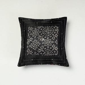 Black - Kutch Embroidered Ajrakh Mashru Silk Cushion Cover (12 x 12 in)