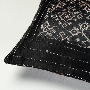 Black - Kutch Embroidered Ajrakh Mashru Silk Cushion Cover (12 x 12 in)