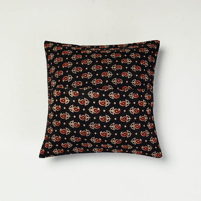 Black - Kutch Embroidered Ajrakh Mashru Silk Cushion Cover (12 x 12 in)