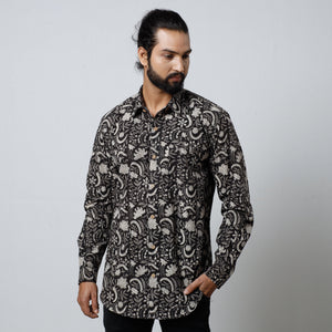 Black - Bagru Block Printed Cotton Men Full Sleeve Shirt