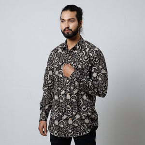 Black - Bagru Block Printed Cotton Men Full Sleeve Shirt
