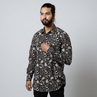 Black - Bagru Block Printed Cotton Men Full Sleeve Shirt