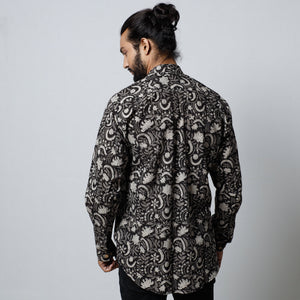 Black - Bagru Block Printed Cotton Men Full Sleeve Shirt