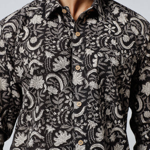 Black - Bagru Block Printed Cotton Men Full Sleeve Shirt