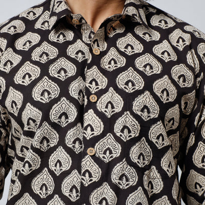 Black - Bagru Block Printed Cotton Men Full Sleeve Shirt