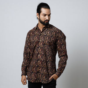 Black - Bagru Block Printed Cotton Men Full Sleeve Shirt