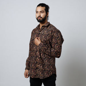 Black - Bagru Block Printed Cotton Men Full Sleeve Shirt