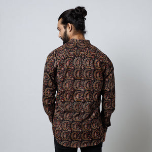 Black - Bagru Block Printed Cotton Men Full Sleeve Shirt