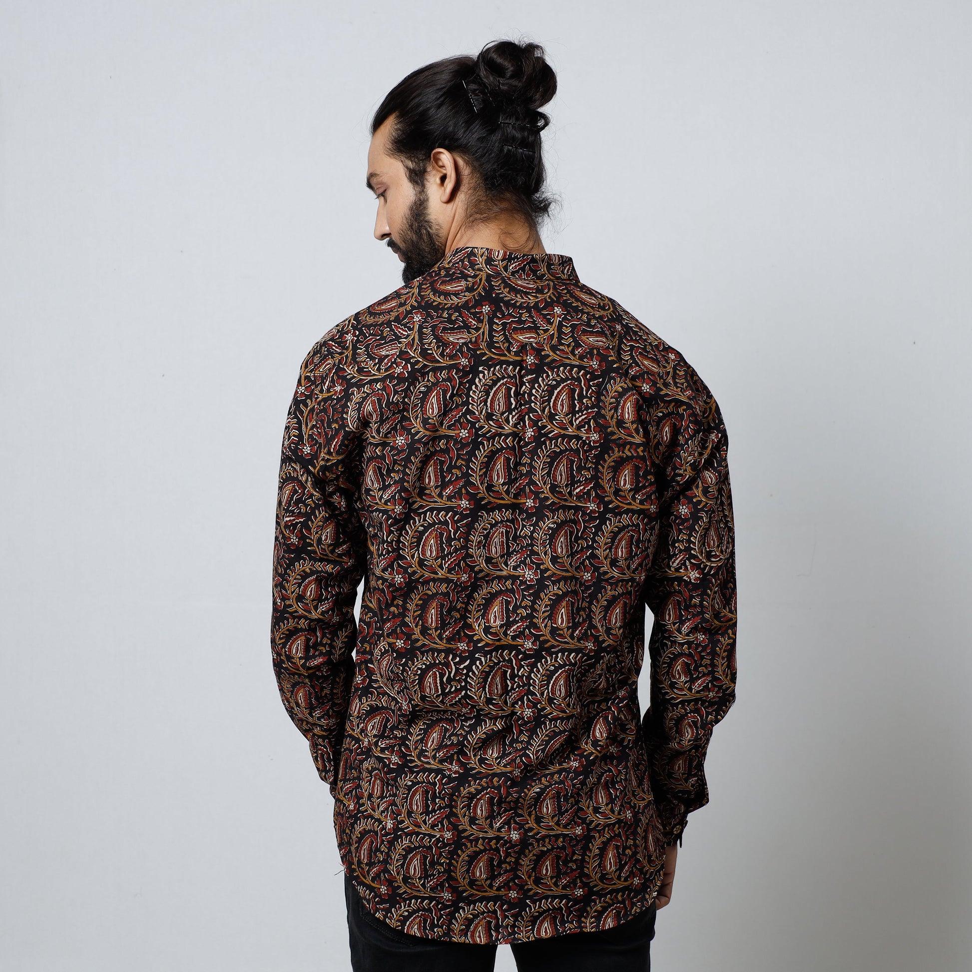Black - Bagru Block Printed Cotton Men Full Sleeve Shirt