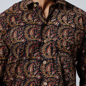 Black - Bagru Block Printed Cotton Men Full Sleeve Shirt