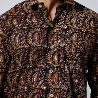 Black - Bagru Block Printed Cotton Men Full Sleeve Shirt