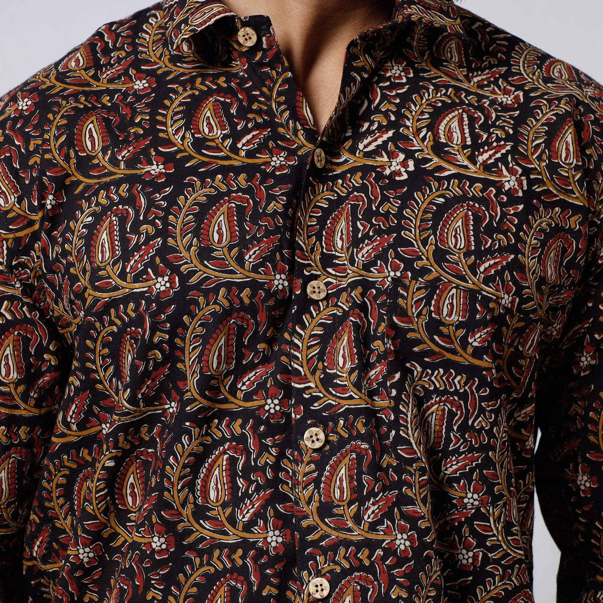 Black - Bagru Block Printed Cotton Men Full Sleeve Shirt