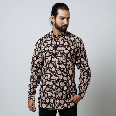 Black - Bagru Block Printed Cotton Men Full Sleeve Shirt