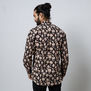 Black - Bagru Block Printed Cotton Men Full Sleeve Shirt