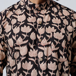 Black - Bagru Block Printed Cotton Men Full Sleeve Shirt