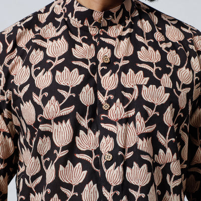 Black - Bagru Block Printed Cotton Men Full Sleeve Shirt