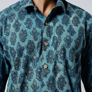 Blue - Bagru Block Printed Cotton Men Full Sleeve Shirt