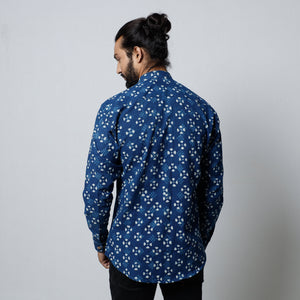 Blue - Bagru Block Printed Cotton Men Full Sleeve Shirt