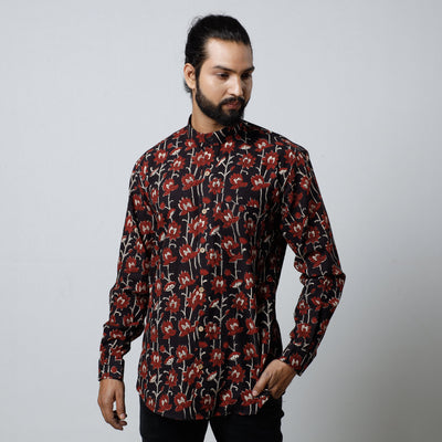 Black - Bagru Block Printed Cotton Men Full Sleeve Shirt