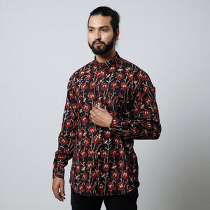 Black - Bagru Block Printed Cotton Men Full Sleeve Shirt
