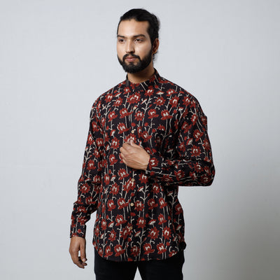 Black - Bagru Block Printed Cotton Men Full Sleeve Shirt
