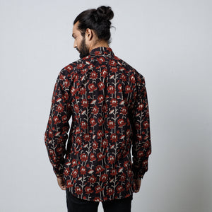 Black - Bagru Block Printed Cotton Men Full Sleeve Shirt