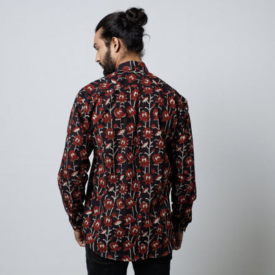Black - Bagru Block Printed Cotton Men Full Sleeve Shirt