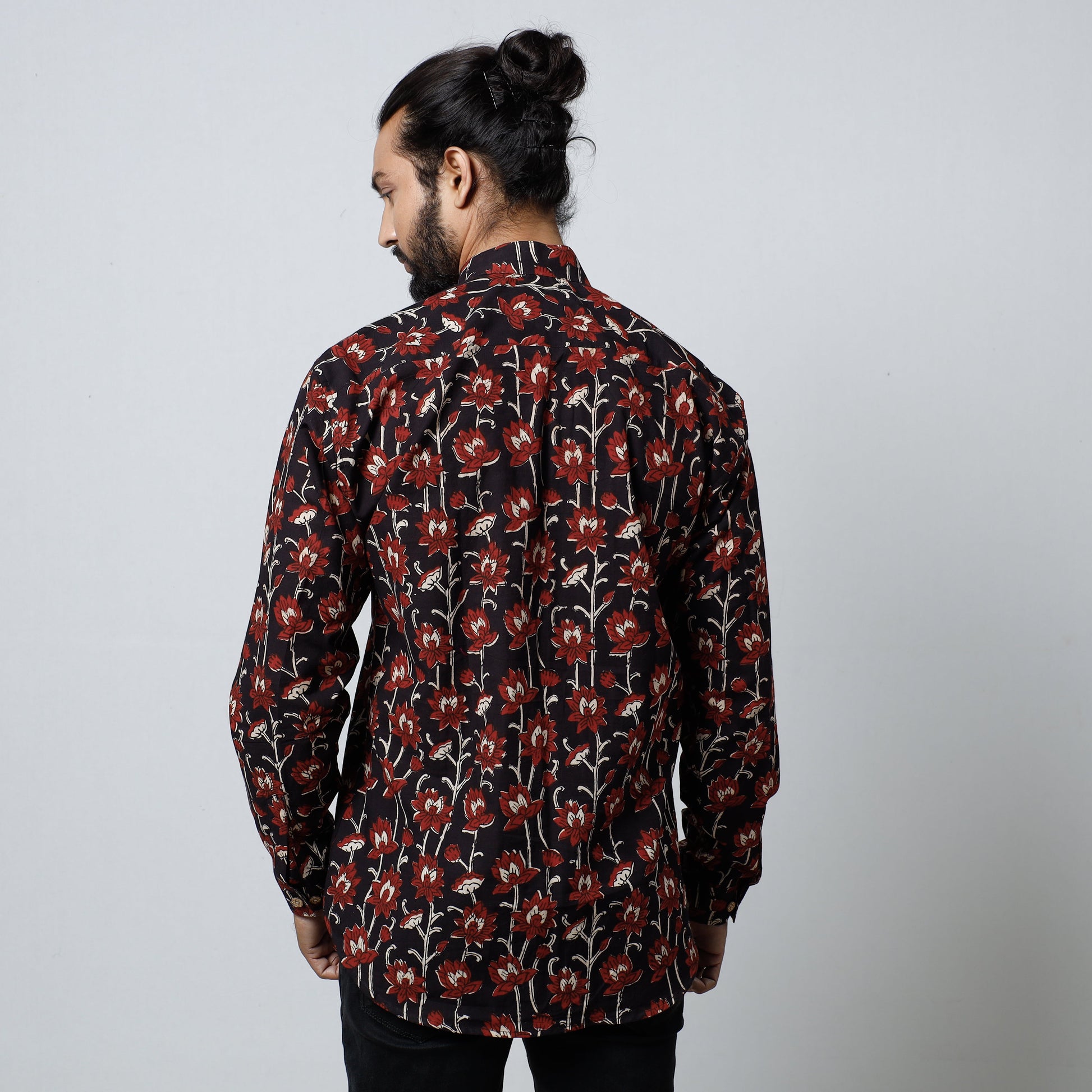 Black - Bagru Block Printed Cotton Men Full Sleeve Shirt