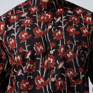 Black - Bagru Block Printed Cotton Men Full Sleeve Shirt