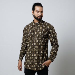 Black - Bagru Block Printed Cotton Men Full Sleeve Shirt