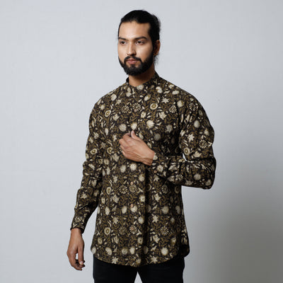 Black - Bagru Block Printed Cotton Men Full Sleeve Shirt