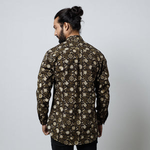 Black - Bagru Block Printed Cotton Men Full Sleeve Shirt