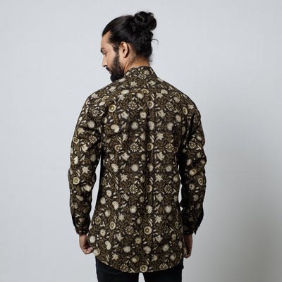 Black - Bagru Block Printed Cotton Men Full Sleeve Shirt