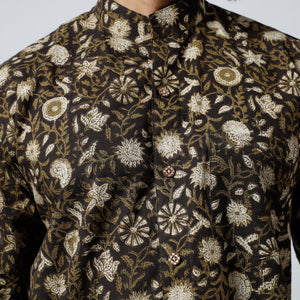 Black - Bagru Block Printed Cotton Men Full Sleeve Shirt
