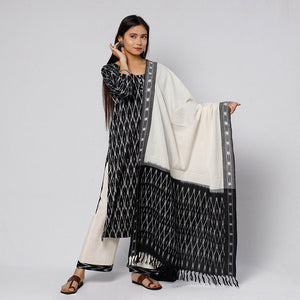 Black - Pochampally Ikat Weave Cotton Kurta with Palazzo & Dupatta Set