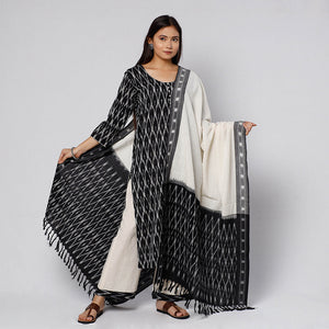 Black - Pochampally Ikat Weave Cotton Kurta with Palazzo & Dupatta Set