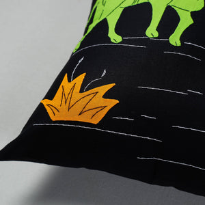 Black - Pipli Applique Work Cotton Cushion Cover (16 x 16 in)
