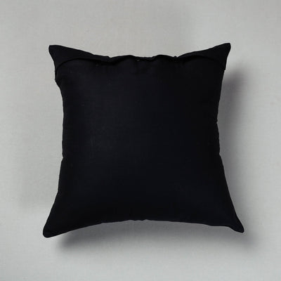 Black - Pipli Applique Work Cotton Cushion Cover (16 x 16 in)