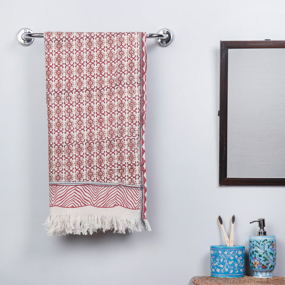 Brown - Sanganeri Block Printed Handloom Cotton Towel