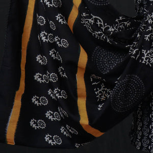 Black - 3pc Hand Block Printed Cotton Suit Material Set