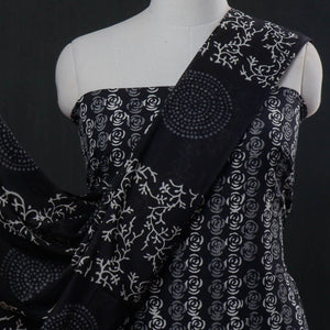 Black - 3pc Hand Block Printed Cotton Suit Material Set