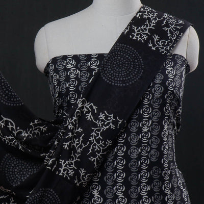 Black - 3pc Hand Block Printed Cotton Suit Material Set