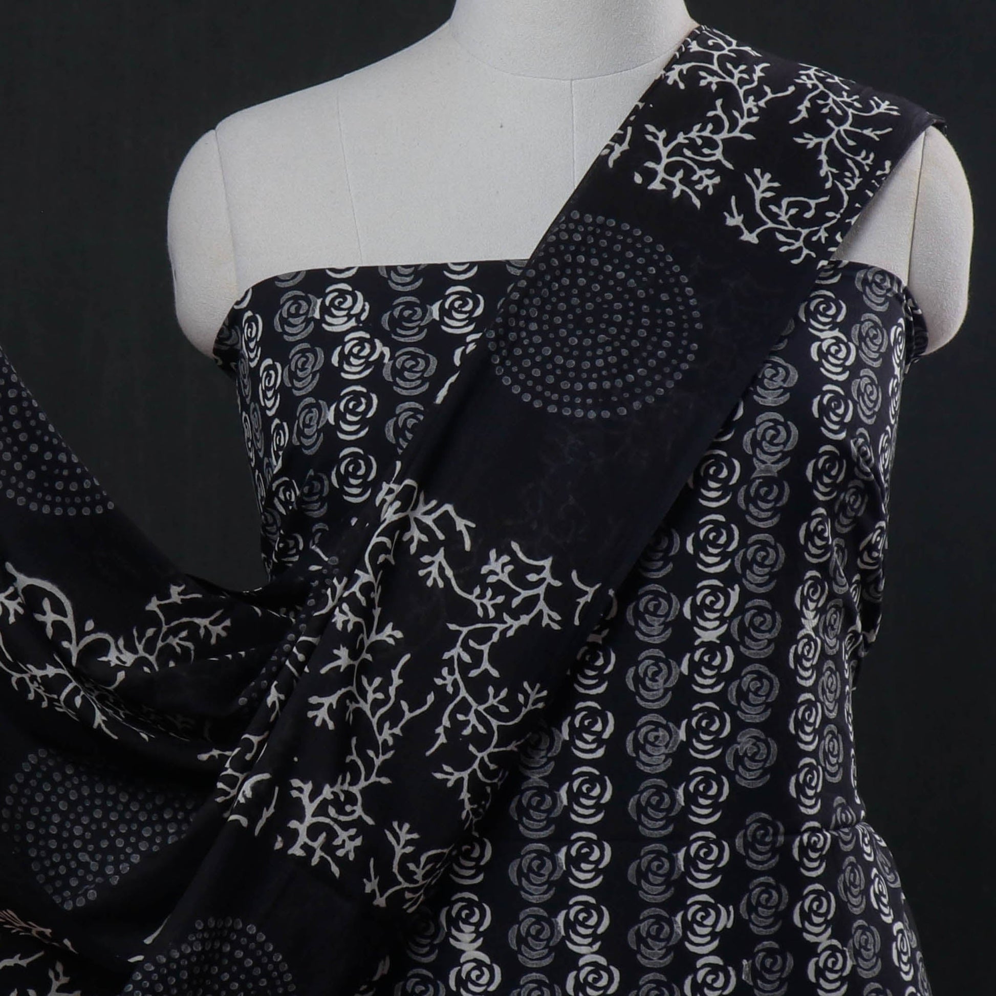 Black - 3pc Hand Block Printed Cotton Suit Material Set