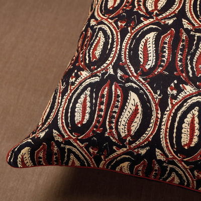 Black - Block Print Cotton Sanganeri Cushion Cover (16 x 16 in)