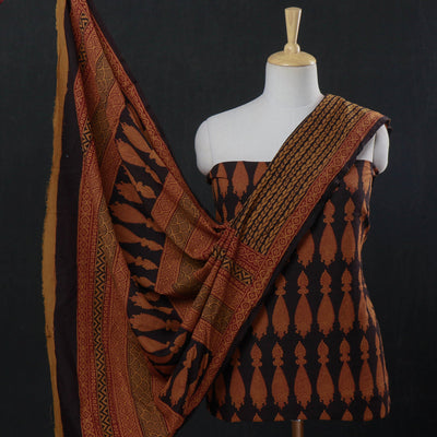 Black - 3pc Natural Dyed Cotton Bagh Print Suit Material Set
