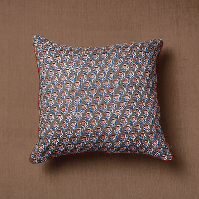 Brown - Block Print Cotton Sanganeri Cushion Cover (16 x 16 in)